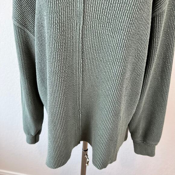 Aerie Oversized V-Neck Sweatshirt size Medium Green Ribbed - Picture 4 of 9